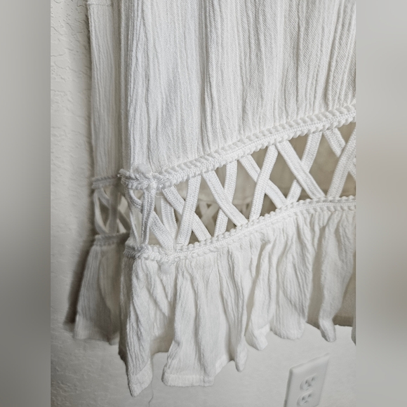 Free People Marissa Embroidered Cutout Ruffle Sleeve Mini Dress Oversize V-Neck - Picture 9 of 15